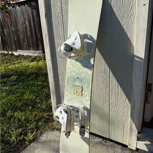 White and Gold Snowboard with Bindings